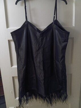 Faux Leather Dress w Feather Trim